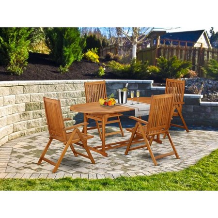 EAST WEST FURNITURE 5 Piece Beasley Acacia Wooden Patio Dining Set - Natural Oil BSCN5NC5N